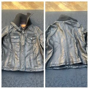 KORS Michael Kors leather jacket size L
Pit to pit: 19 1/2”
Length: 22 1/2”